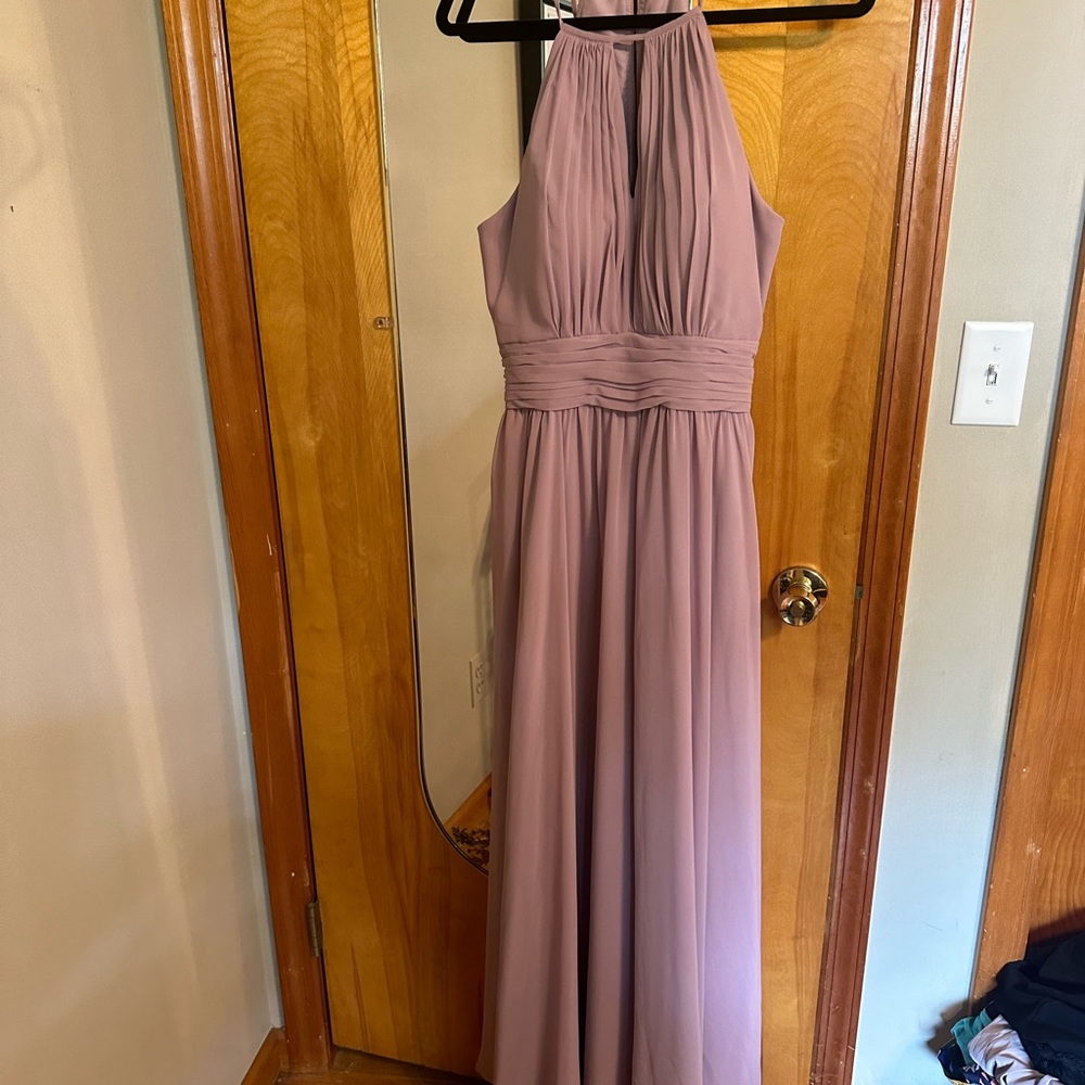 Azazie Bonnie A-line Dusty Rose Ruched Chiffon floor length dress (8)